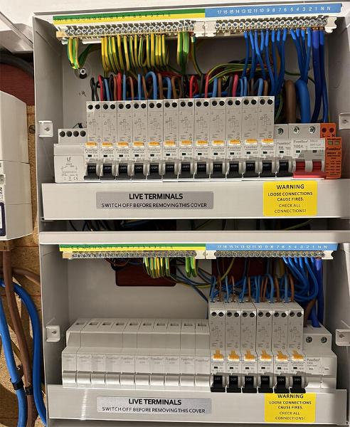 two consumer units organised and labeled